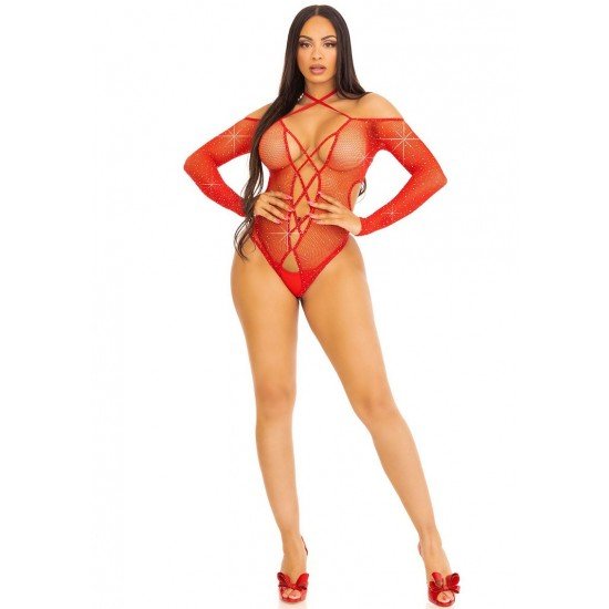Leg Avenue блестящо червено боди с отвор Leg Avenue блестящо червено боди с отвор
