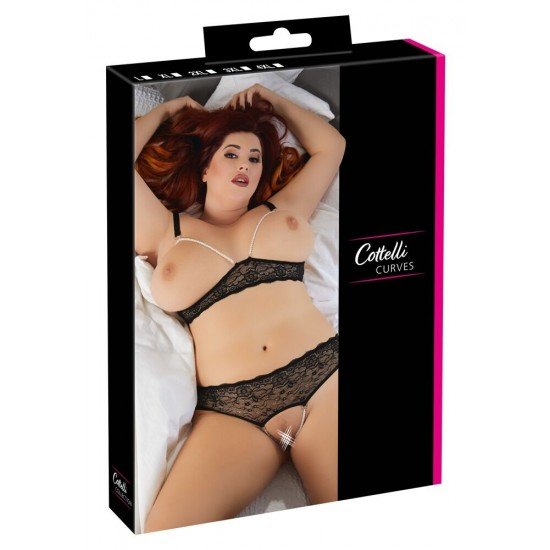 Комплект отворен сутиен и прашка Cottelli CURVES Комплект отворен сутиен и прашка Cottelli CURVES